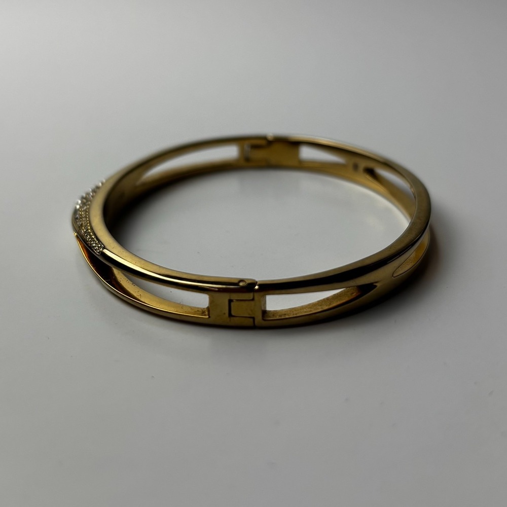 MICHAEL KORS Signed Goldtone Pave Crystal Hinge Bangle Bracelet - Picture 2 of 5